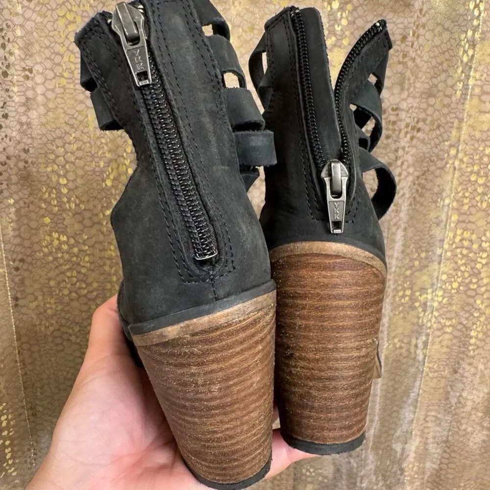 Free People Boho Hybrid Strappy Leather Women’s Ankle Bootie in Black EU37/6.5-7